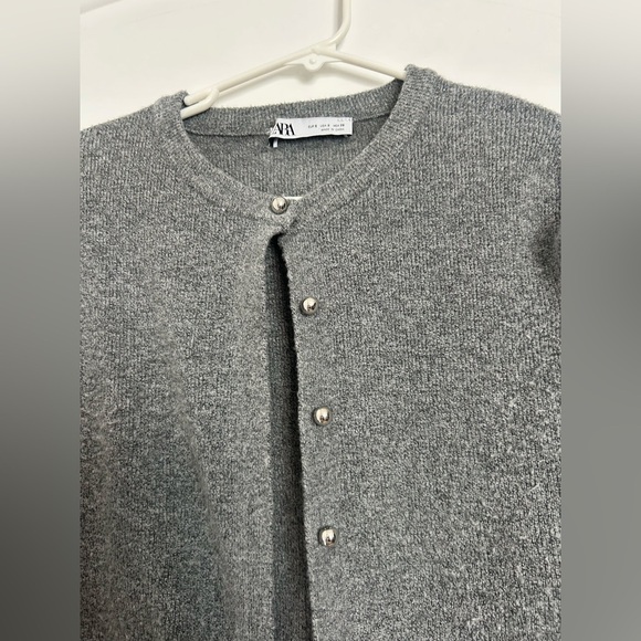 Zara grey minimalist silver bead button cardigan size small - Picture 6 of 12